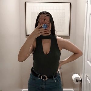 Dark Gray Ribbed Keyhole Top